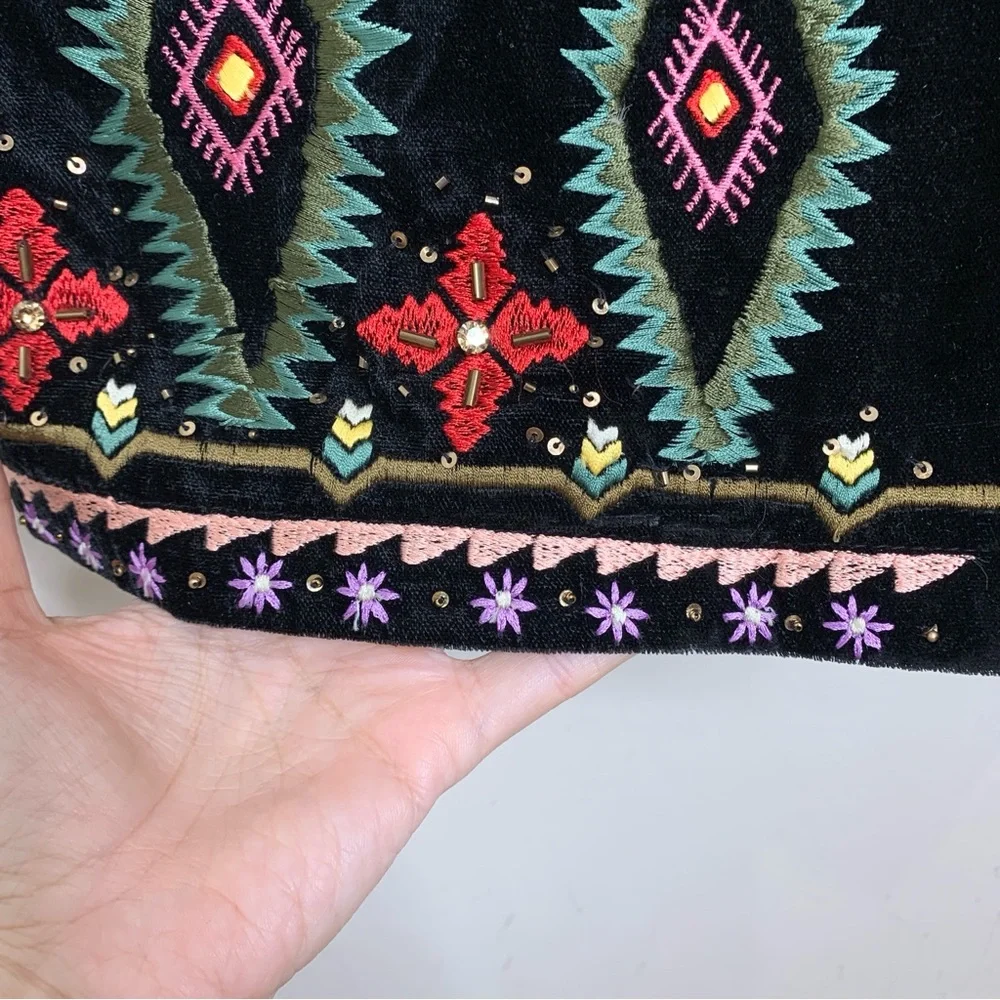 Free People Nigel Preston Nora Patchwork Duster (Sz S) Suede Velvet Floral Black